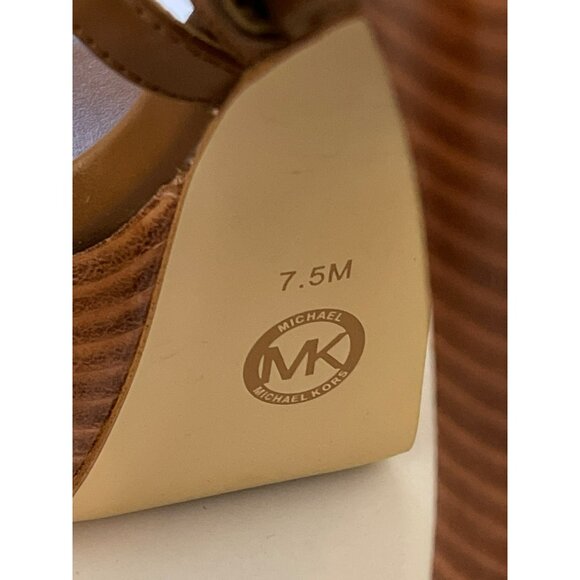 Michael Kors Paola Chain Embellished Leather Brown Platform Sandal Heels 7.5 - Picture 6 of 9